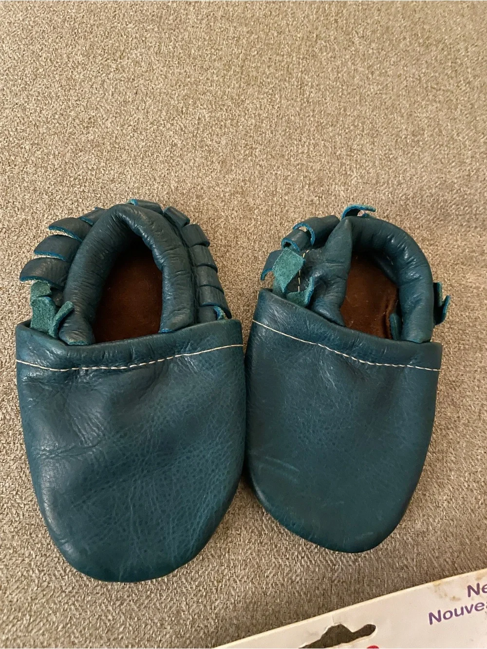 Kids Teal Leather Moccasin Slip-Ons for Toddlers